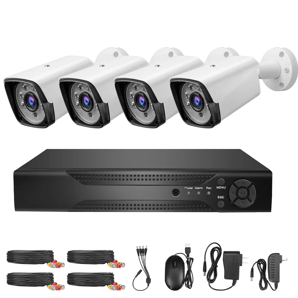 Sistema Seguridad 4K DVR 4 Canales, Cámaras IP Exterior/Interior Nocturna