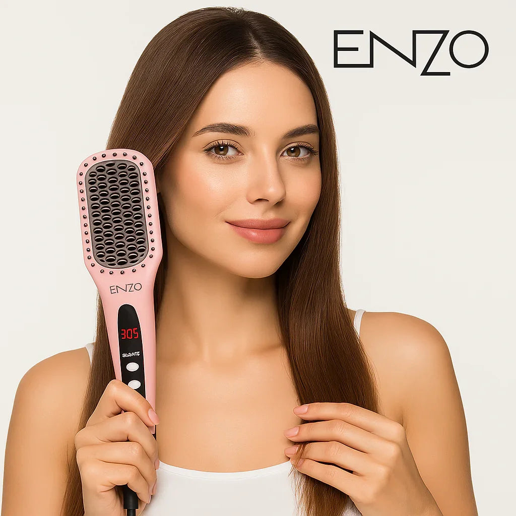 ENZO EN-4101G – Cepillo Alisador Cerámico con Protección Anti-Quemaduras