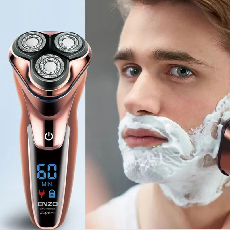 ENZO Afeitadora Rotativa LCD 3D Recargable a Prueba de Agua para Hombre
