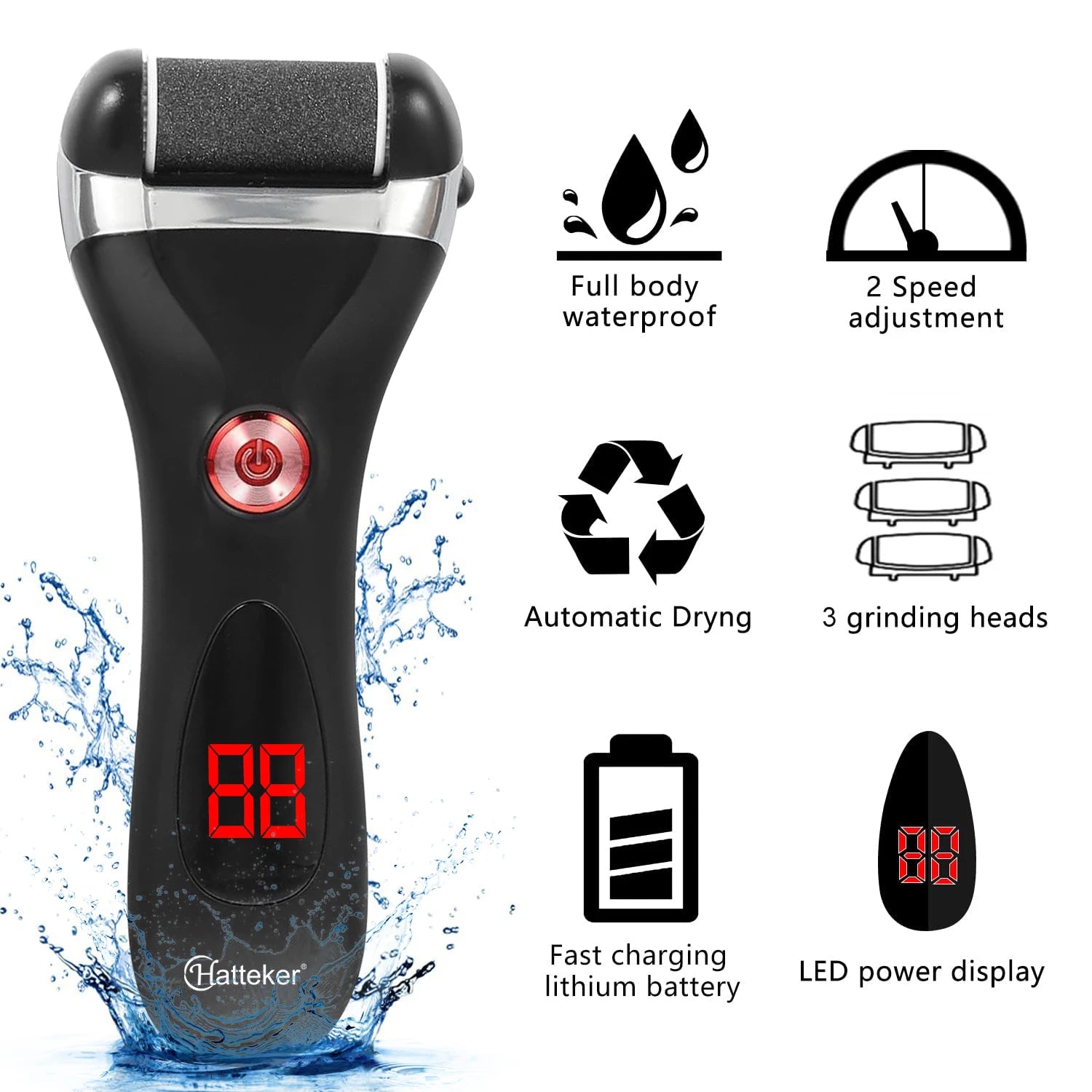 HATTEKER HT-563 Eliminador Eléctrico de Callos para Pie, Recargable, Impermeable