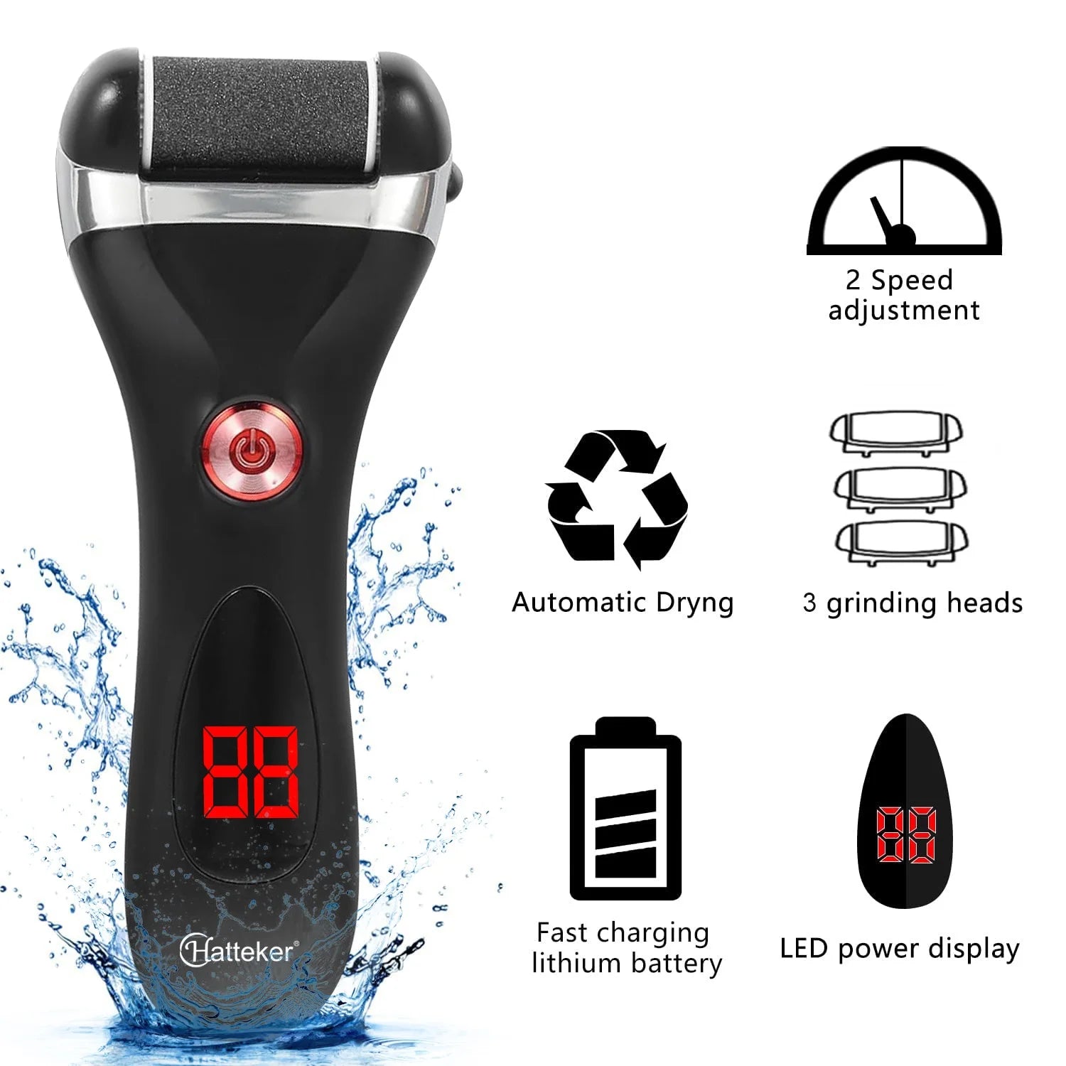 HATTEKER HT-563 Eliminador Eléctrico de Callos para Pie, Recargable, Impermeable