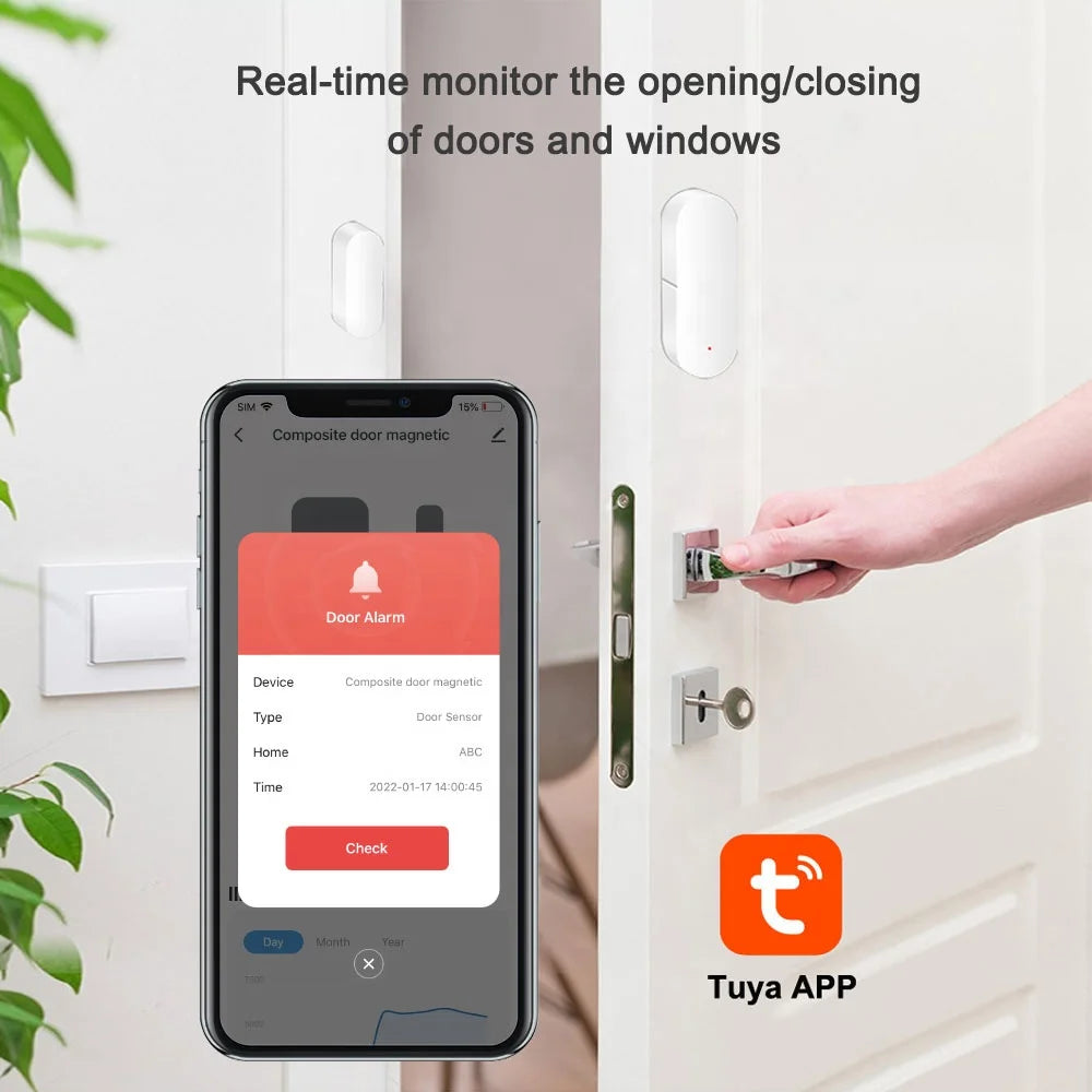 Sensor WiFi Tuya 2-en-1 Puerta y Luz, Detección Baja Batería