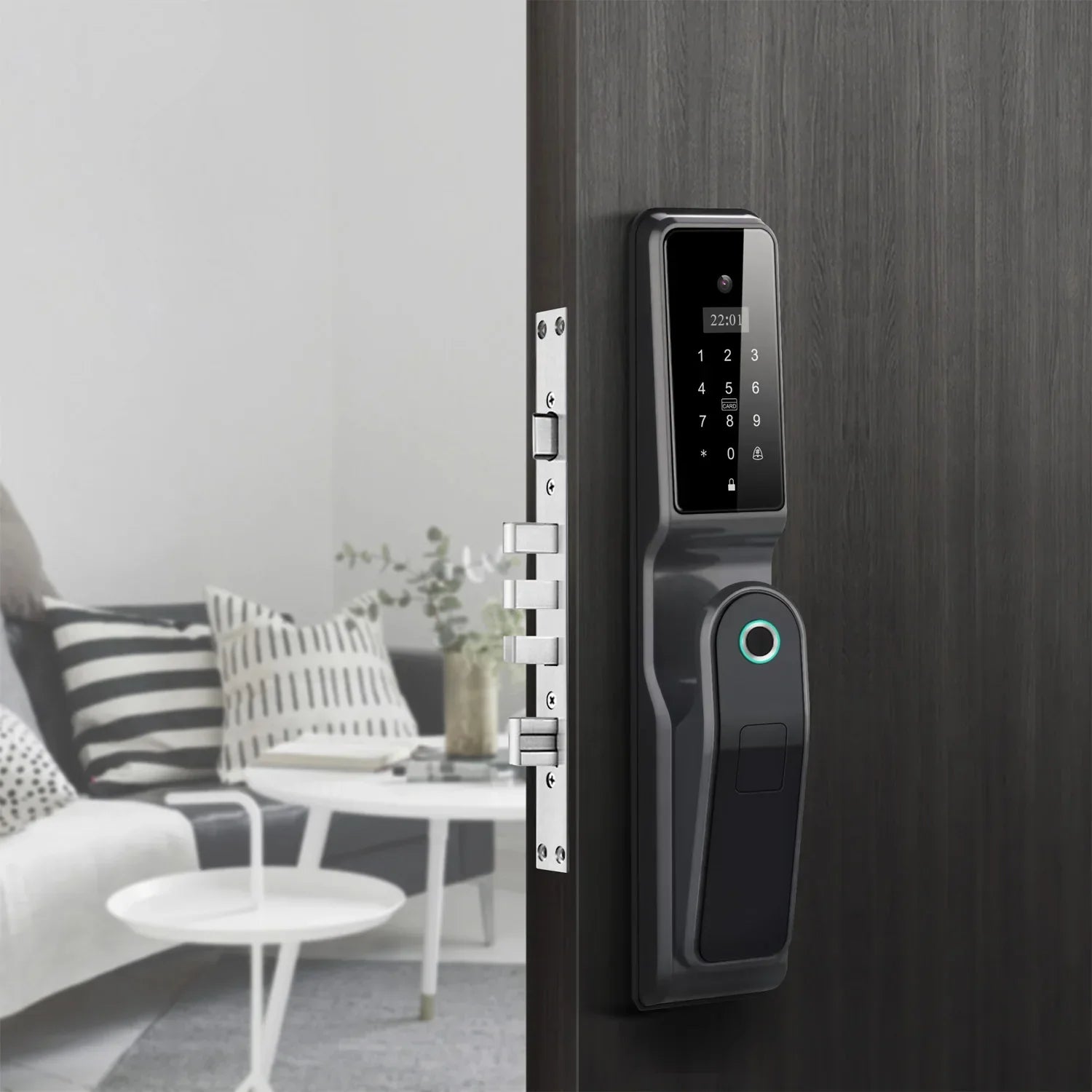 Cerradura inteligente Tuya WiFi con huella digital y cámara ocular