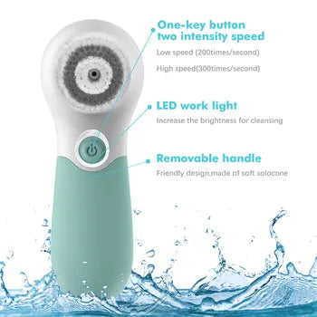 Cepillo de limpieza facial eléctrico con cabezas intercambiables, impermeable, para limpieza profunda de poros