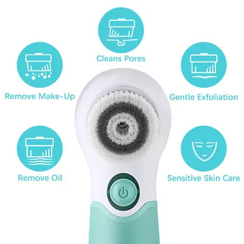 Cepillo de limpieza facial eléctrico con cabezas intercambiables, impermeable, para limpieza profunda de poros