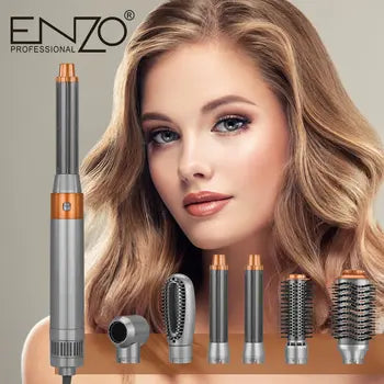 Secador de Pelo ENZO 6 en 1 con Caja de Cuero - Estilizador Eléctrico